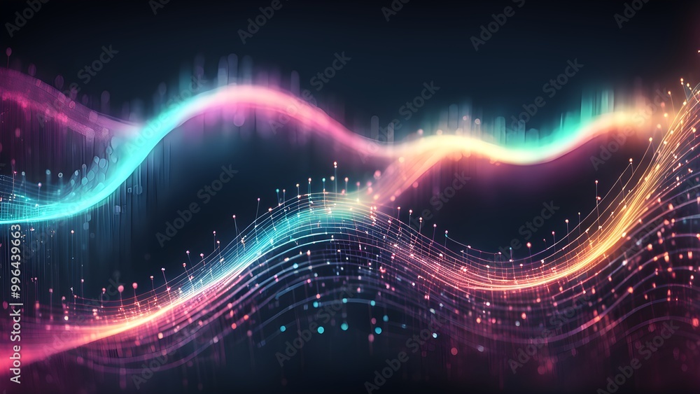 Abstract digital wave of light and particles on black background. Abstract digital wave of light and particles on black background.