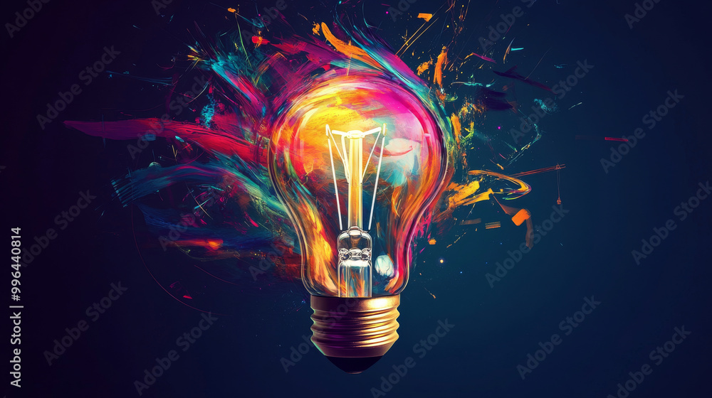 An abstract lightbulb composed of swirling colors and geometric forms, symbolizing the conception of an abstract idea An abstract lightbulb composed of swirling colors and geometric forms, symbolizing the conception of an abstract idea