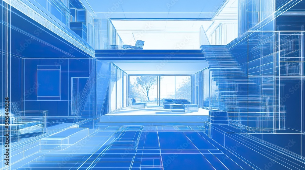 Obraz premium Wireframe Interior Design of a Modern House