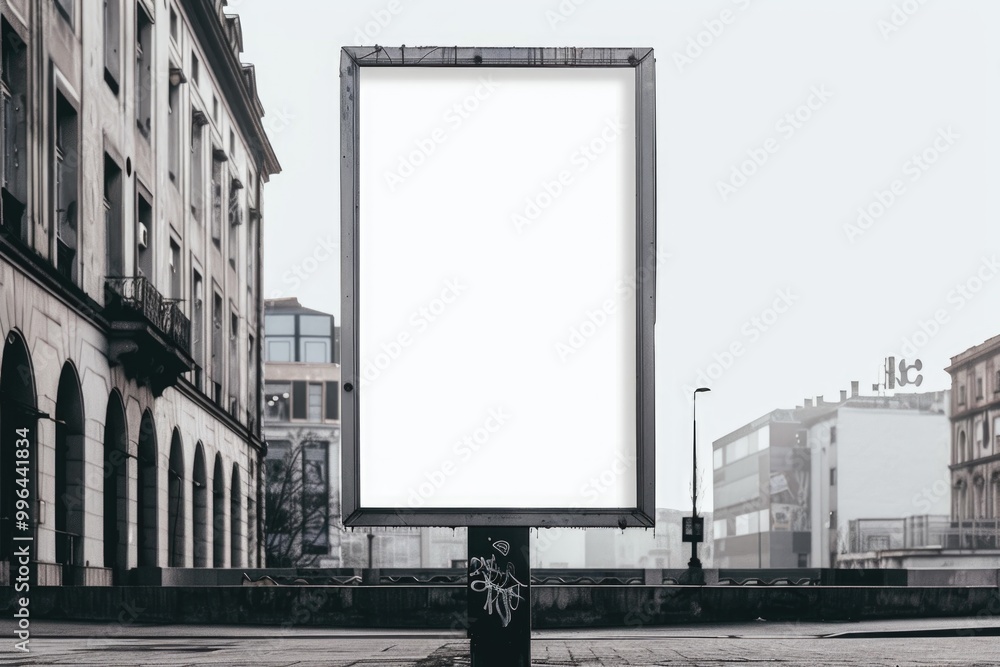 © Vii - A blank billboard on a city street, ideal for use as a placeholder or to represent an absence of advertisement