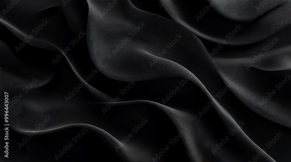 Abstract black fabric texture with smooth, flowing waves and folds. Abstract black fabric texture with smooth, flowing waves and folds.