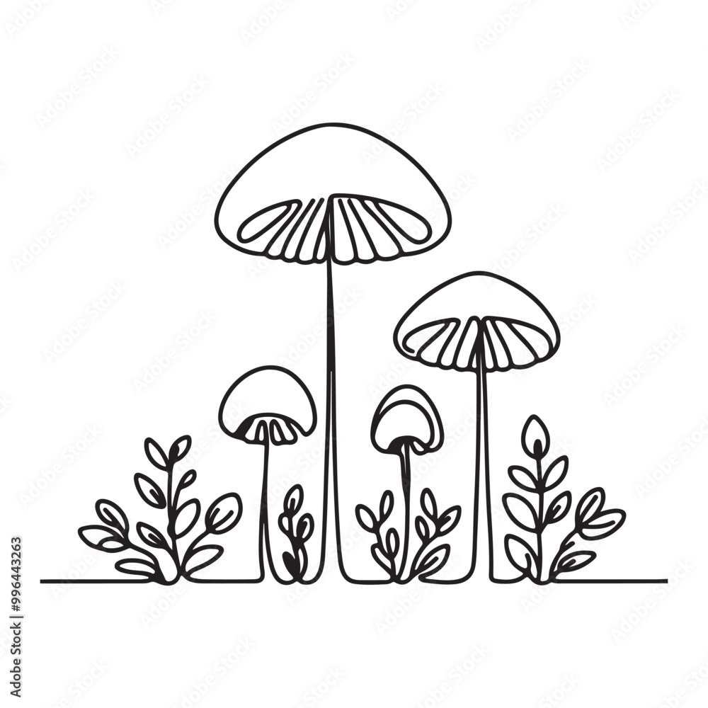 single one line mushrooms silhouette on white background
single one line mushrooms silhouette on white background
