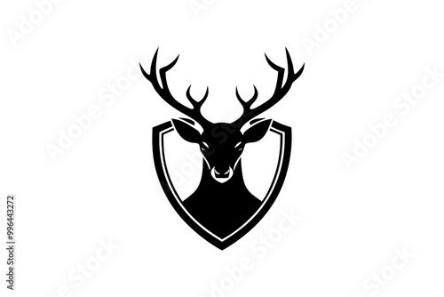 deer head logo and shield silhouette vector photo