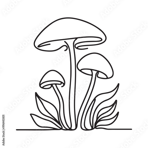 single one line mushrooms silhouette on white background 