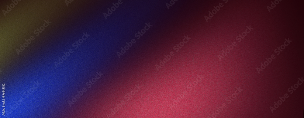 Vibrant blue red psychedelic grainy gradient color flow wave on black background, poster banner cover, design copy space