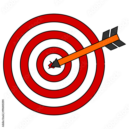 red dart hitting the target,Archery target with arrow 