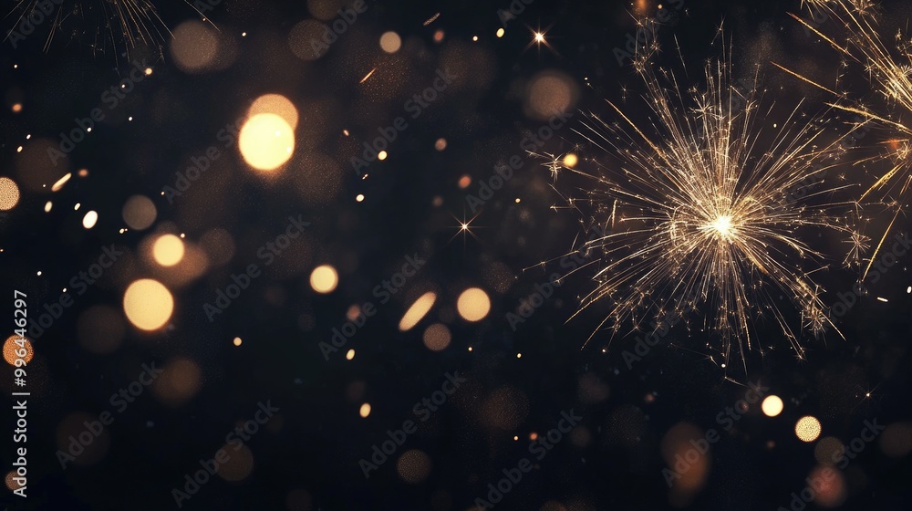 Fototapeta premium Sparkling fireworks in the night sky, symbolic of celebration and romance, with copy space for text.