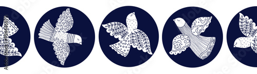 Vector seamless border with birds. Doves of peace. For textiles, clothing, bed linen.