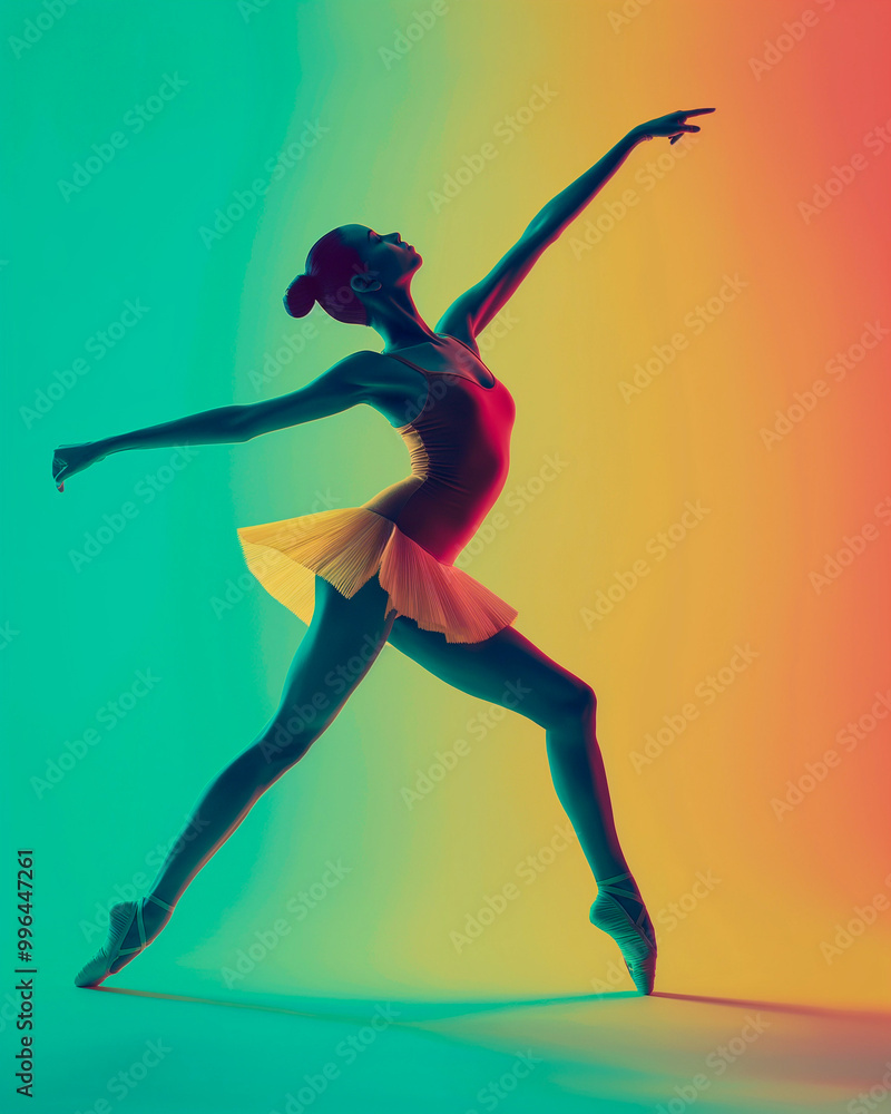 Young beautiful ballerina is posing in studio on gradient background. Generative AI Young beautiful ballerina is posing in studio on gradient background. Generative AI
