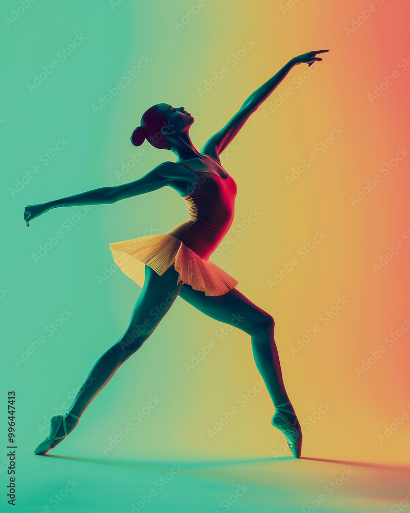 Young beautiful ballerina is posing in studio on gradient background. Generative AI Young beautiful ballerina is posing in studio on gradient background. Generative AI