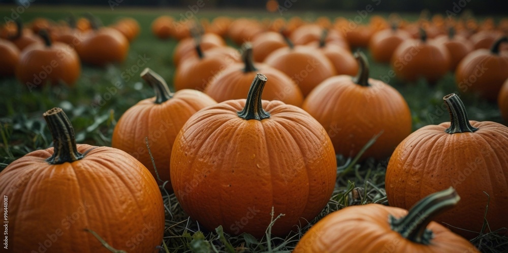 A vibrant pumpkin patch basking in golden sunlight, with scattered ripe pumpkins, lush green leaves, and a serene autumn atmosphere. AI generated. A vibrant pumpkin patch basking in golden sunlight, with scattered ripe pumpkins, lush green leaves, and a serene autumn atmosphere. AI generated.