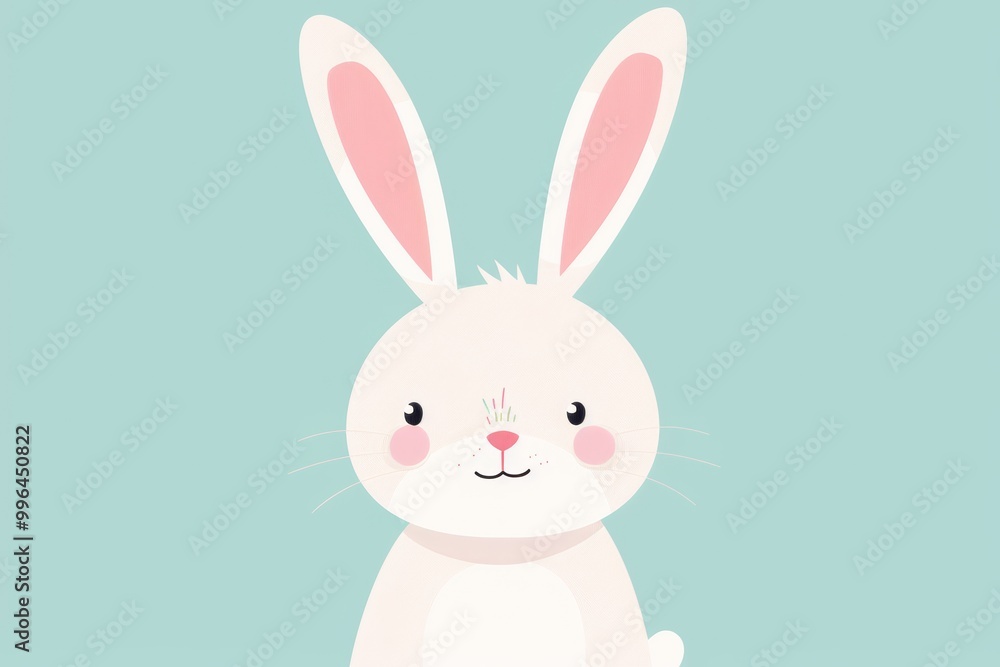 Cute cartoon bunny illustration with pink ears Cute cartoon bunny illustration with pink ears