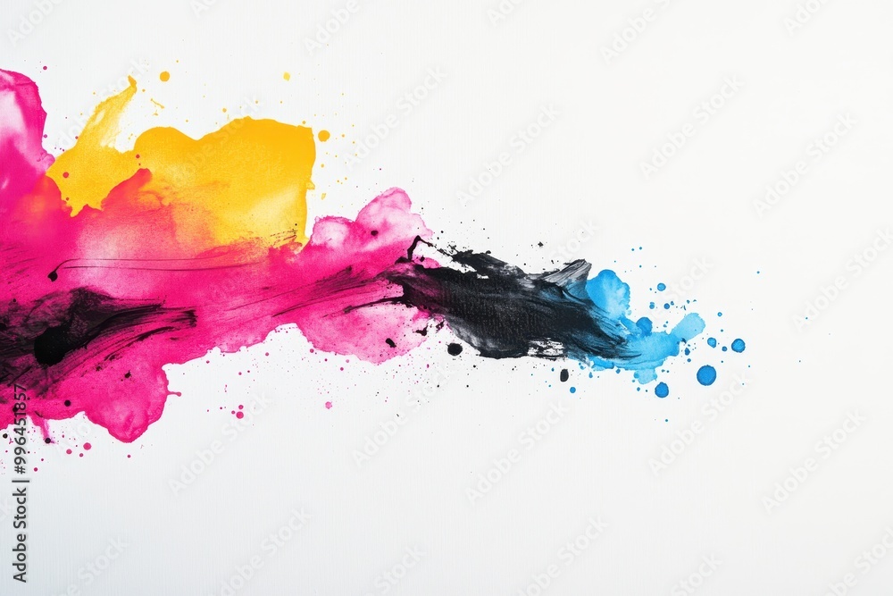 ink splash with pink yellow black blue color painting, negative space ink splash with pink yellow black blue color painting, negative space