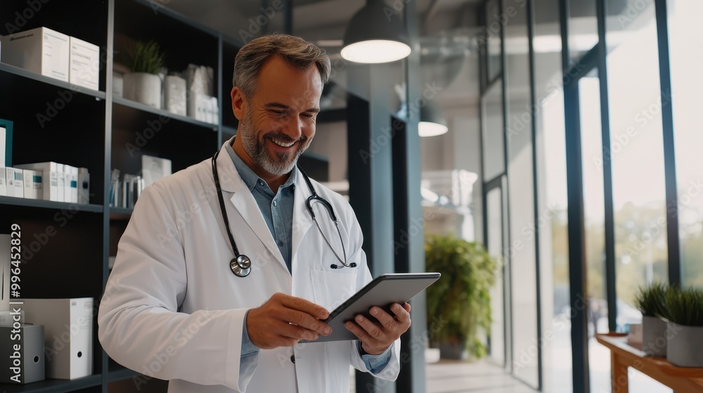 The Doctor Using a Tablet The Doctor Using a Tablet