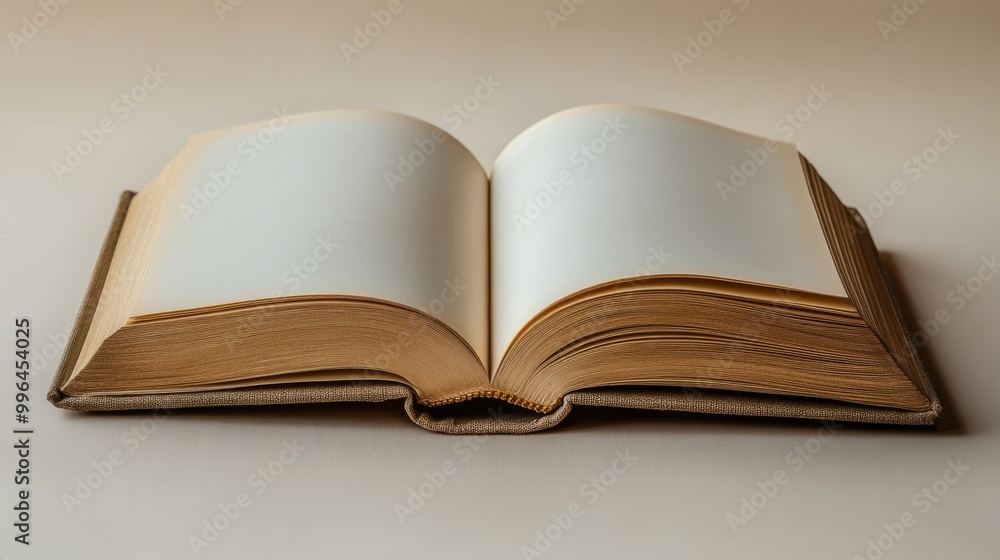 Open book with blank pages on neutral background and vintage appearance Open book with blank pages on neutral background and vintage appearance