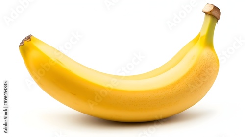 Single Ripe Yellow Banana on White Background