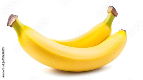 Two Ripe Yellow Bananas on White Background Showcasing Fresh and Healthy Tropical Fruit