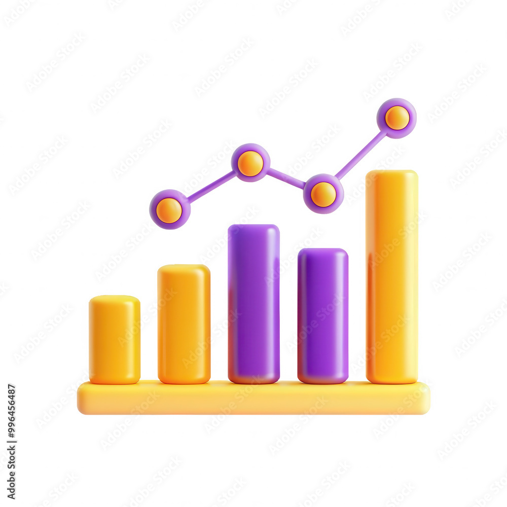 A colorful 3D graph icon showing varying height bars and connecting lines. Ideal for presentations or tech-related content. A colorful 3D graph icon showing varying height bars and connecting lines. Ideal for presentations or tech-related content.
