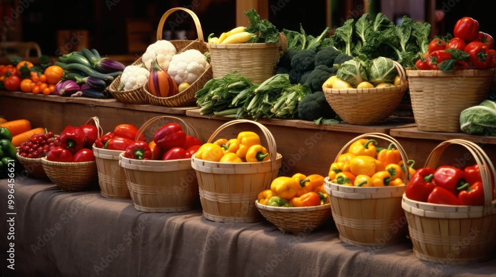 Fototapeta premium Fruits and vegetables at a farmers market. Neural network ai generated art