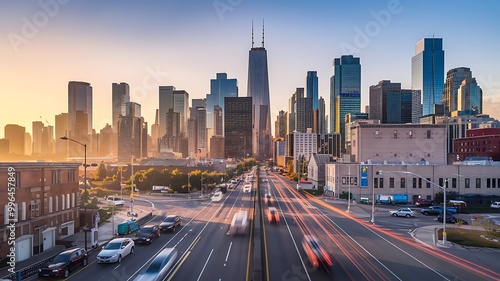 A time-lapse of a modern city at dawn, with the skyline silhouetted against the gradually brightening sky as the day begins to emerge 