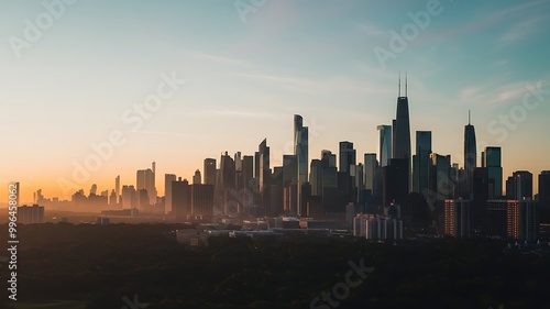 A time-lapse of a modern city at dawn, with the skyline silhouetted against the gradually brightening sky as the day begins to emerge 