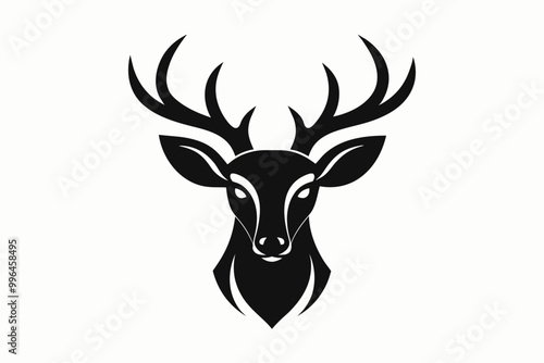 Stylized deer head icon vector, silhouette black color vector art illustration 