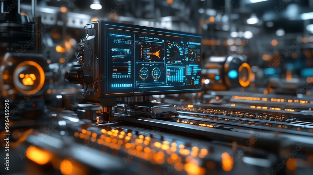 Futuristic control panel with glowing lights and a digital display. Futuristic control panel with glowing lights and a digital display.