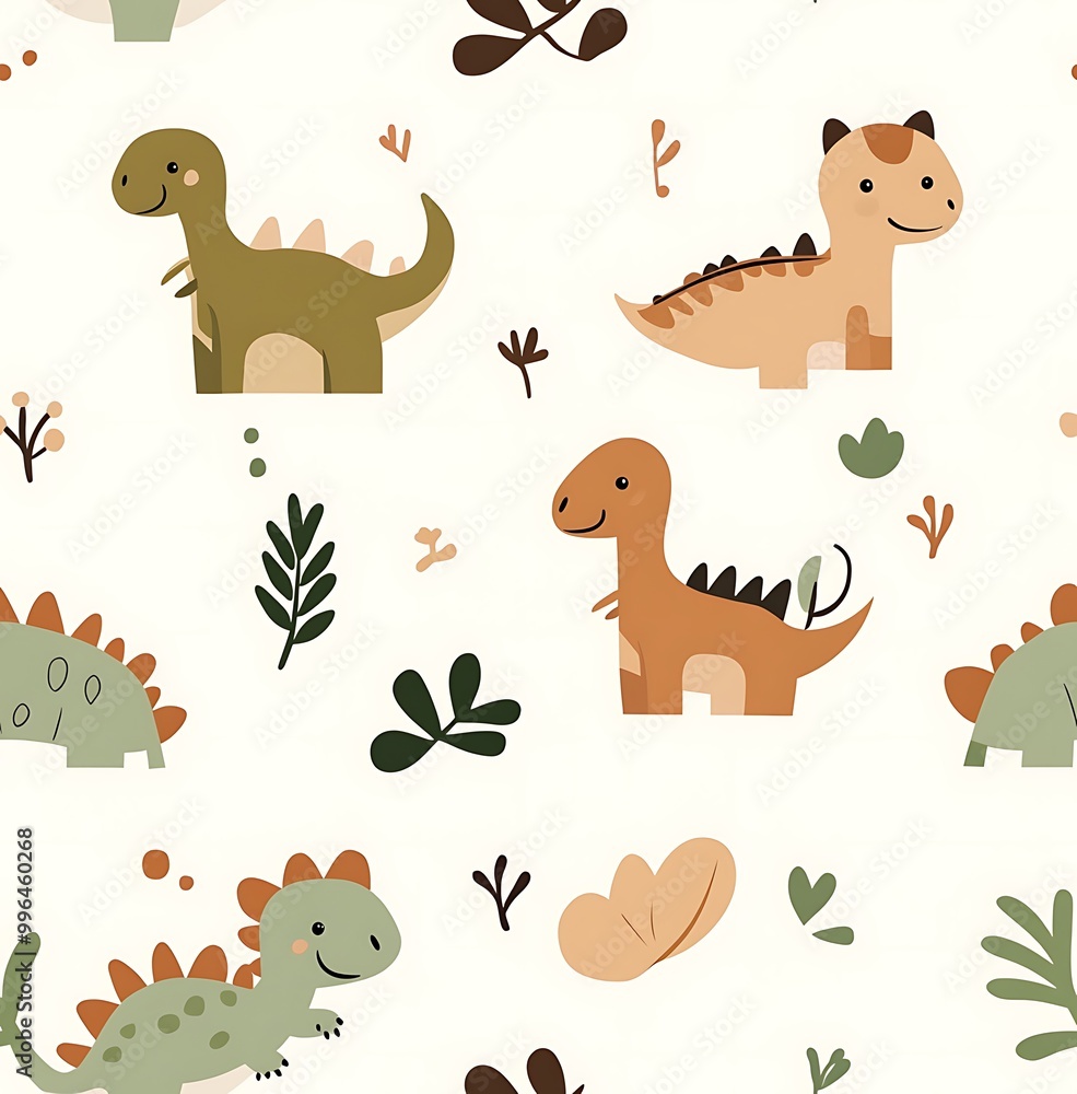 Naklejka premium Seamless Cute, simple cartoon pattern with dinosaurs