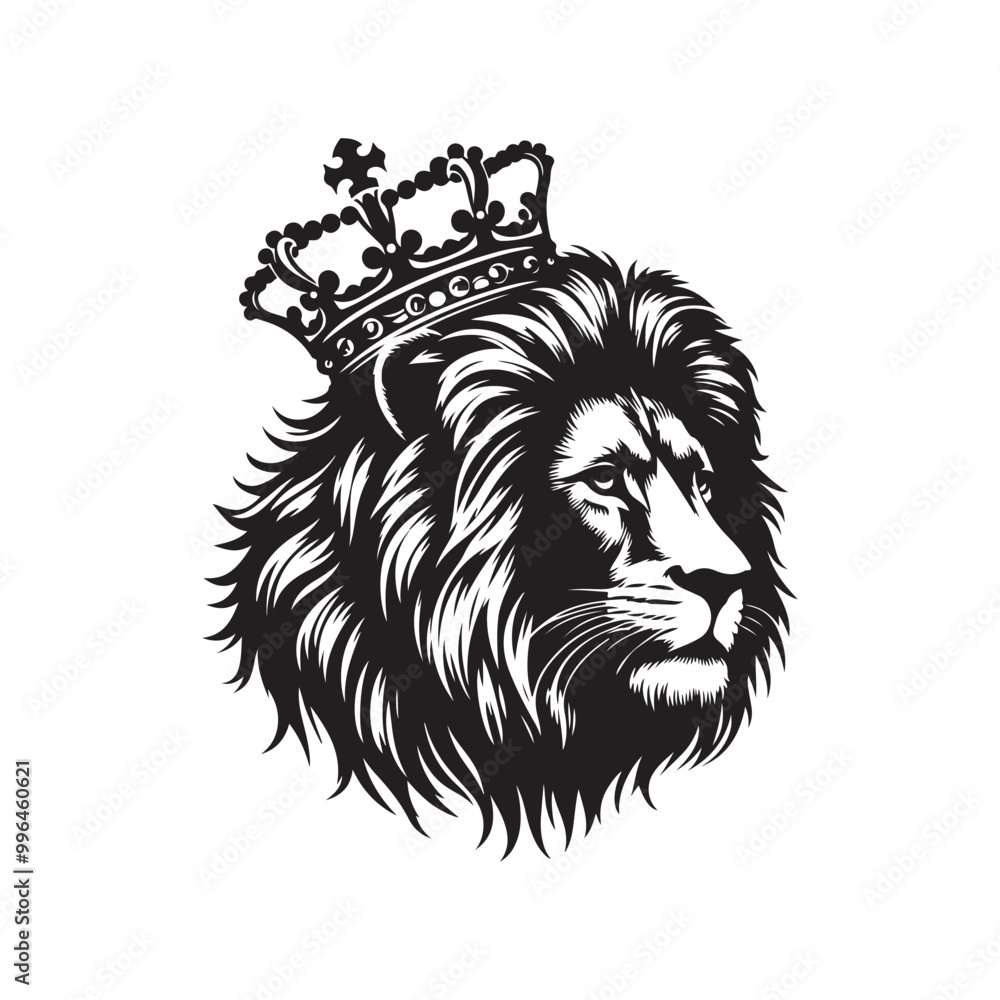 Obraz premium portrait of a lion with a crown silhouette on white background