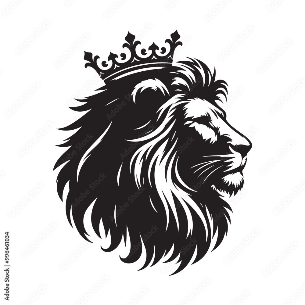 portrait of a lion with a crown silhouette on white background
portrait of a lion with a crown silhouette on white background