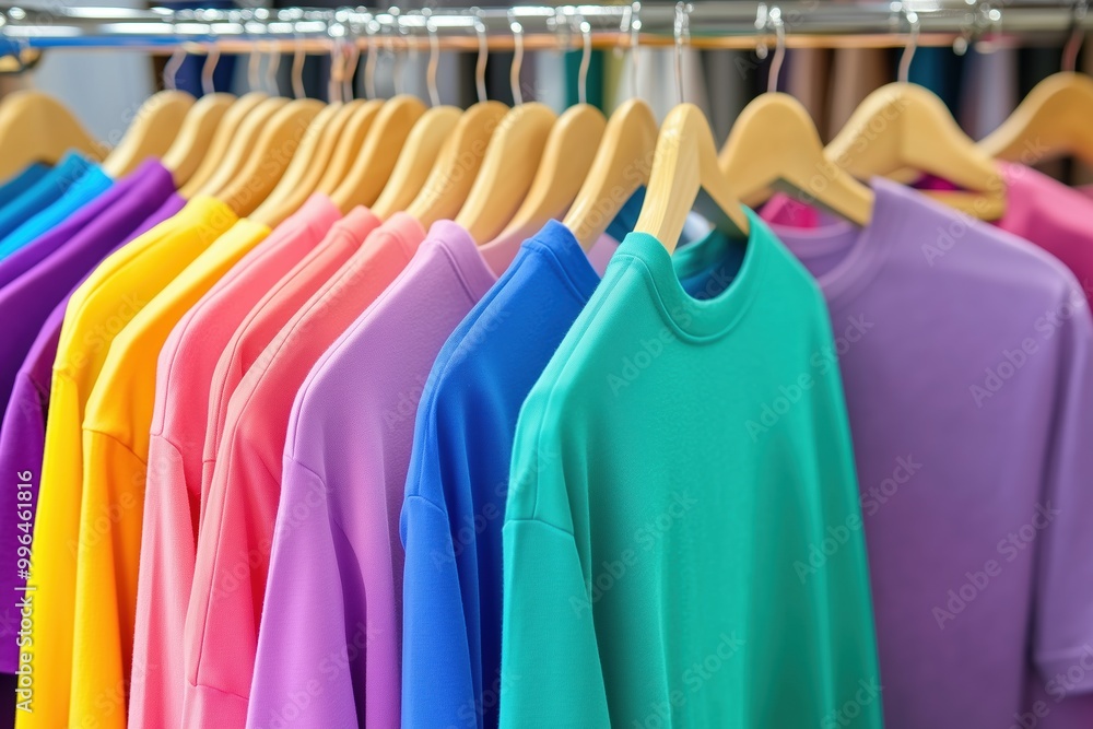 Fototapeta premium A rack of colorful shirts hanging on a clothesline