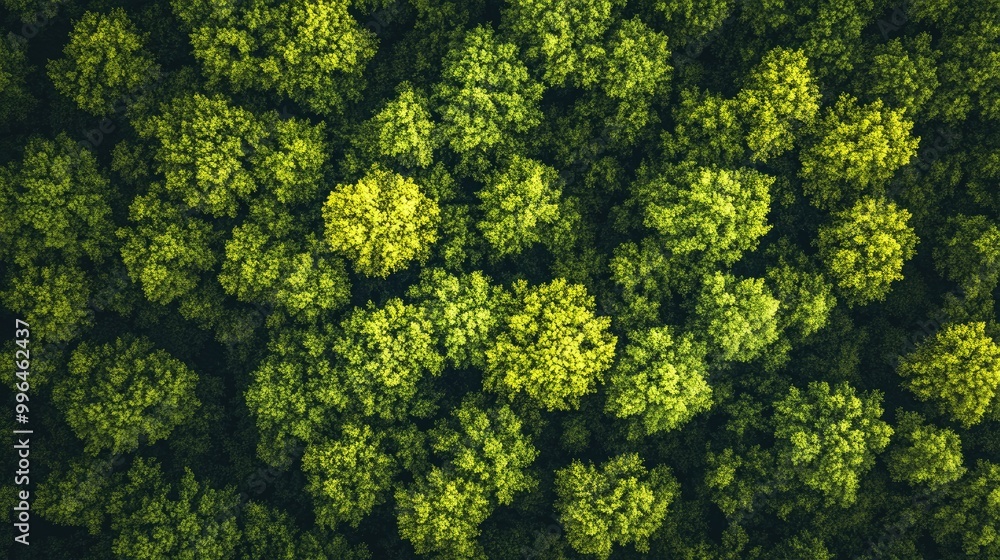 Aerial shot of a forest in spring, with fresh green leaves and clear skies, leaving room for text. Aerial shot of a forest in spring, with fresh green leaves and clear skies, leaving room for text.