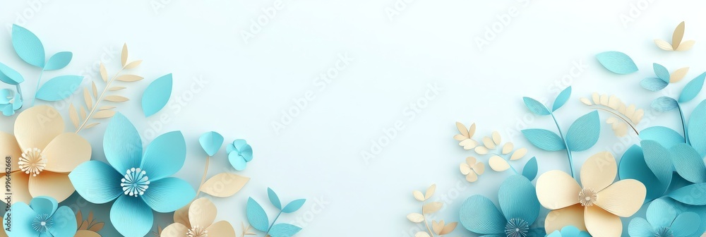 Fototapeta premium The most beautiful floral panorama. Luxury wallpaper with white and blue flowers. Illustration suitable for fabrics, prints, covers.