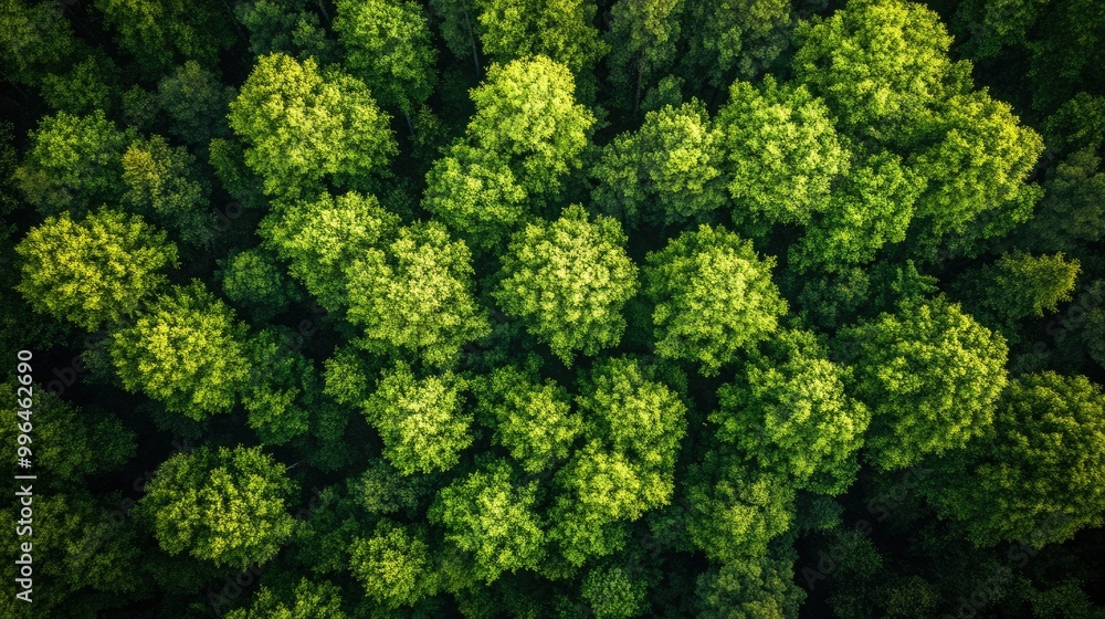 Aerial shot of a forest in spring, with fresh green leaves and clear skies, leaving room for text. Aerial shot of a forest in spring, with fresh green leaves and clear skies, leaving room for text.