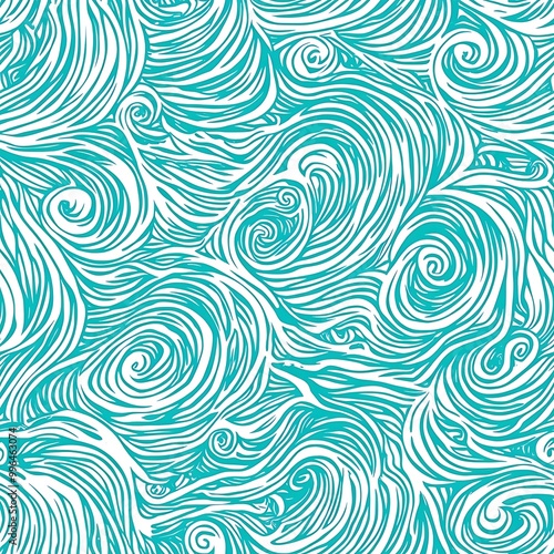 Seamless illustration of swirling waves with delicate lines