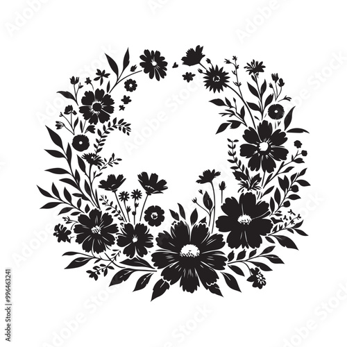 Flower Frame silhouette on white background 