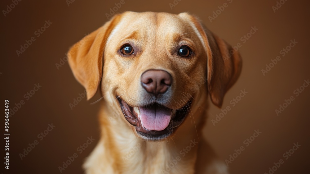 Friendly Labrador Retriever happy head portrait on a brown background in the studio Friendly Labrador Retriever happy head portrait on a brown background in the studio