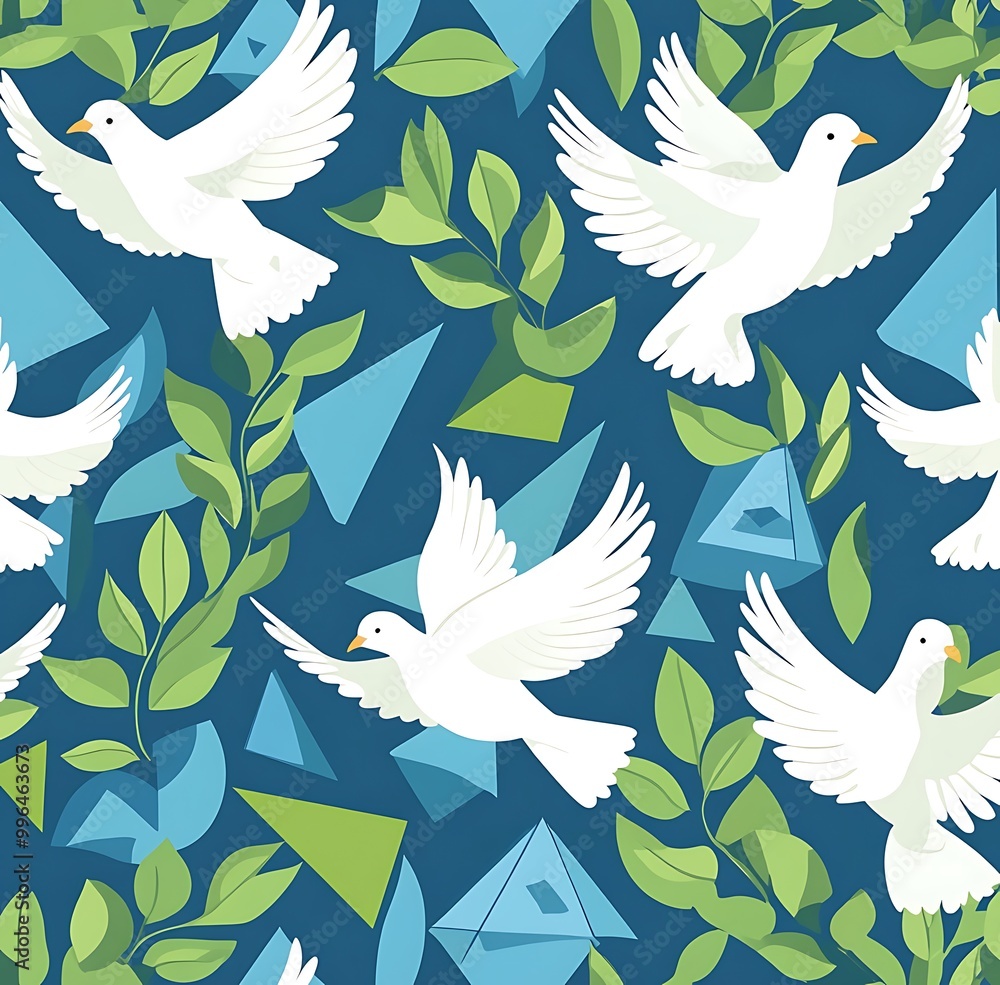 Obraz premium Seamless pattern featuring white doves