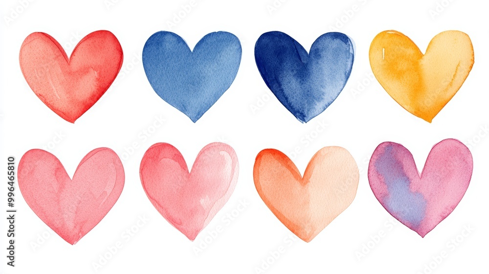 Fototapeta premium A series of colorful, hand-drawn hearts with sketchy outlines, arranged in a neat grid.
