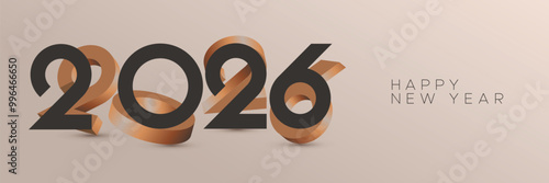 Luxury design of 2026 new year with 3D luxury gold and dark brown number. Unique 3D number of 2026 new year greeting cards