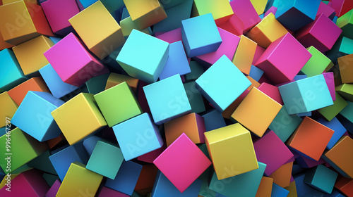 Colorful Pile of 3D Cubes in Various Bright Colors