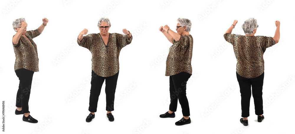 Fototapeta premium group of same senior woman showing his biceps on white background
