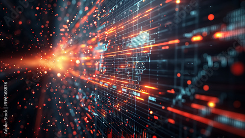 Wallpaper Mural dynamic digital representation of data flow and global connectivity, showcasing futuristic interface with glowing lines and nodes. image evokes sense of advanced technology and innovation Torontodigital.ca