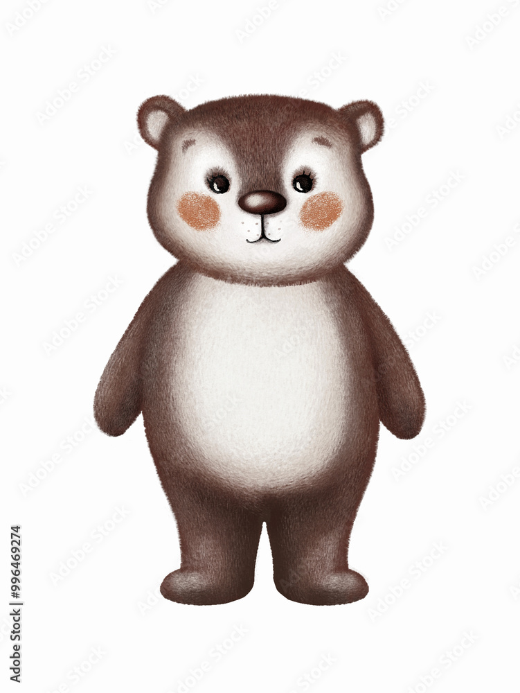 Naklejka premium A cute baby bear illustration, a forest animal isolated, a hand-drawn brown bear character