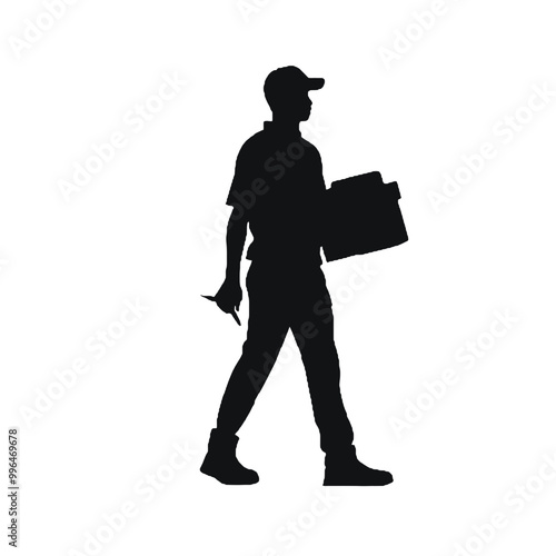 Courier in Motion Silhouette Isolated on White Background – Vector Illustration