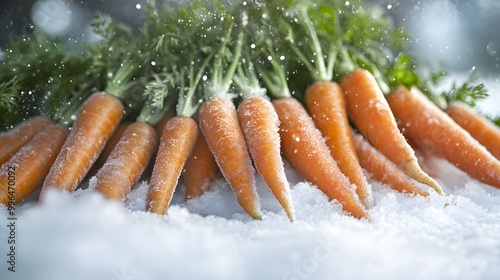 Cascading carrots frozen mid-fall with full depth of field on a white background