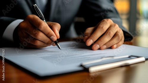 Close-up of Hand Signing a Document