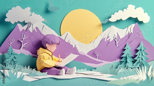 A vibrant paper art scene d...
