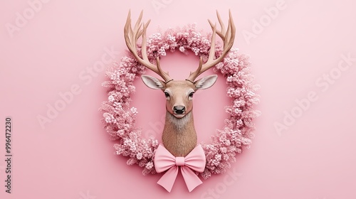 A decorative pink wreath fe...
