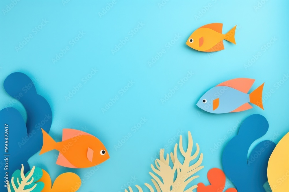 Naklejka premium Fish in underwater sea with corals and reef outdoors cartoon animal.